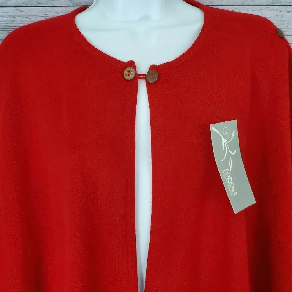 Lorena Original Design Womens Wrap Cape Shawl One Size Red Geometric Design‎ NEW